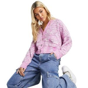 Tweed Pink and Purple Oversized V Neck Knit Cardigan Size Xs